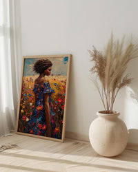 Sunlit African Woman Art Print, Colorful Summer Decor - Tribal Jewelry Portrait