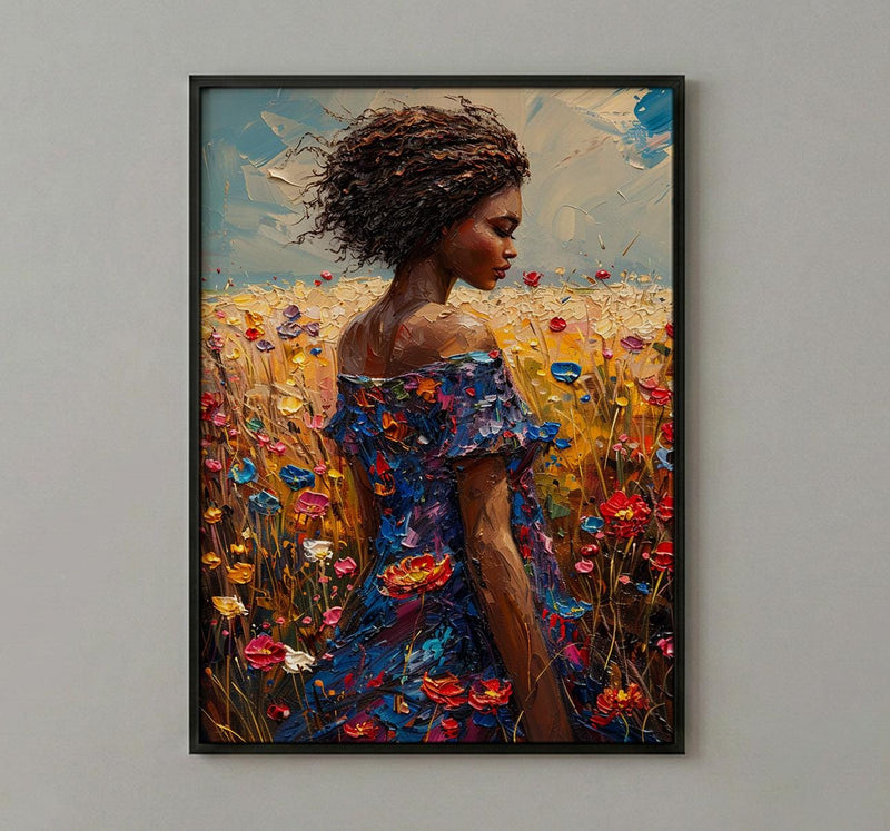Sunlit African Woman Art Print, Colorful Summer Decor - Tribal Jewelry Portrait