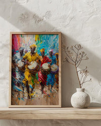 African Festival Drummers Wall Art, Colorful Summer Decor - Energetic Djembe Print