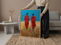 Maasai Savanna Poster, African Wildlife Decor - Red Robe Warriors Print