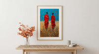 Maasai Savanna Poster, African Wildlife Decor - Red Robe Warriors Print