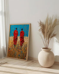 Maasai Savanna Poster, African Wildlife Decor - Red Robe Warriors Print
