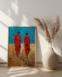 Maasai Savanna Poster, African Wildlife Decor - Red Robe Warriors Print