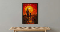 African Mother and Child Art Print, Sunset Decor - Abstract Landscape
