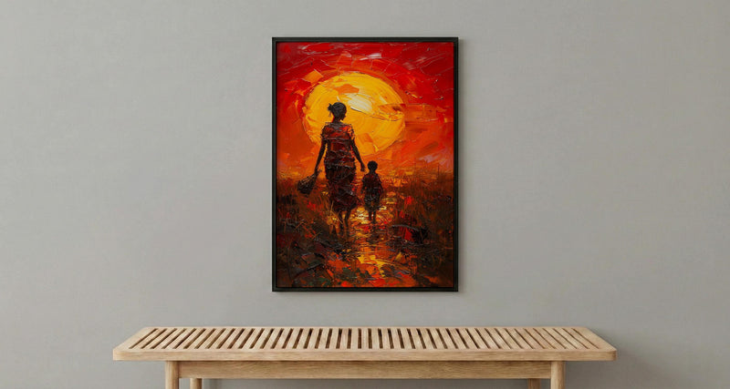 African Mother and Child Art Print, Sunset Decor - Abstract Landscape