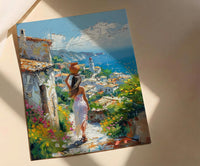 African Village Poster, Summer Wall Decor - Woman with Water Jug Art