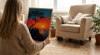 African Village Wall Art, Summer Sunset Decor - Elders Acacia Tree