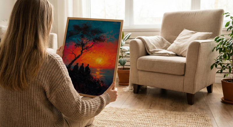 African Village Wall Art, Summer Sunset Decor - Elders Acacia Tree