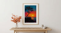 African Village Wall Art, Summer Sunset Decor - Elders Acacia Tree