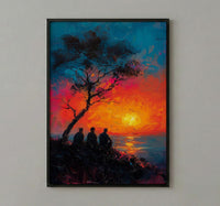 African Village Wall Art, Summer Sunset Decor - Elders Acacia Tree