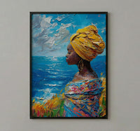 African Woman Art Print, Summer Ocean Decor - Patterned Fabric Art
