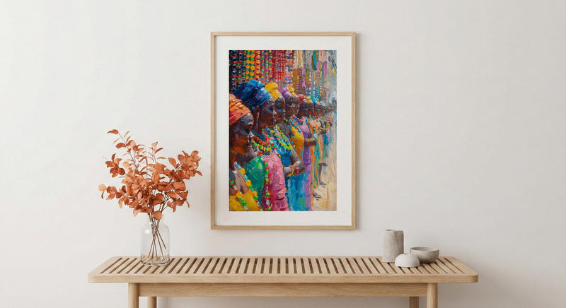 African Jewelry Wall Art, Beaded Craft Decor - Street Stall Landscape