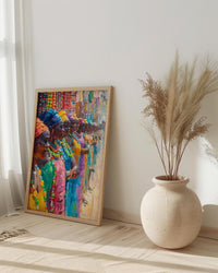 African Jewelry Wall Art, Beaded Craft Decor - Street Stall Landscape