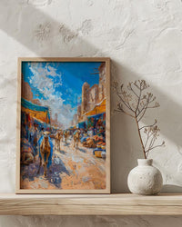 Desert Market Poster, Sahara Caravan Decor - Camel Street Landscape