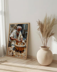 Mask Carver Wall Art, African Artisan Decor - Wooden Craft Print
