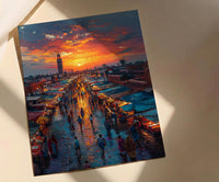 Sunset Market Poster, Rooftop View Decor - African City Landscape
