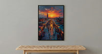 Sunset Market Poster, Rooftop View Decor - African City Landscape