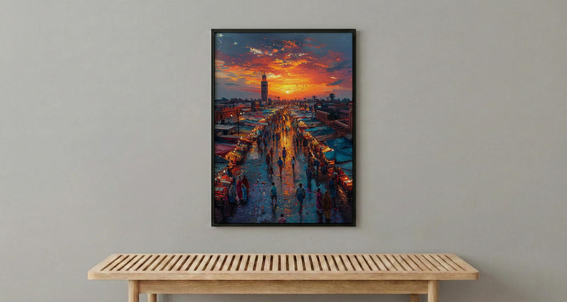 Sunset Market Poster, Rooftop View Decor - African City Landscape