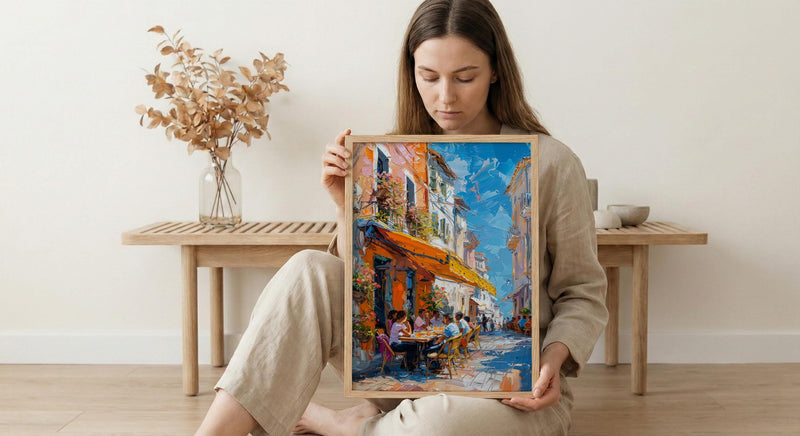 Lively Street Cafe Art, African Market Decor - Sunny Awning Poster