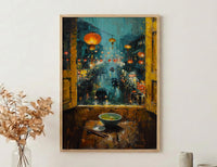 Vietnam Window Wall Art, Hoi An Lantern Decor - Pho Soup Rainy Street