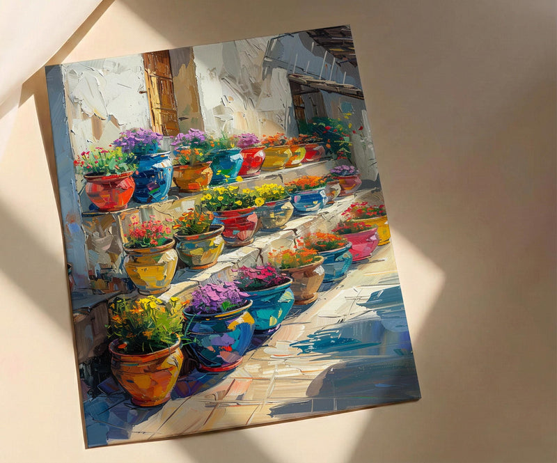Terracotta Pottery Art Print, African Market Decor - Rustic Clay Poster