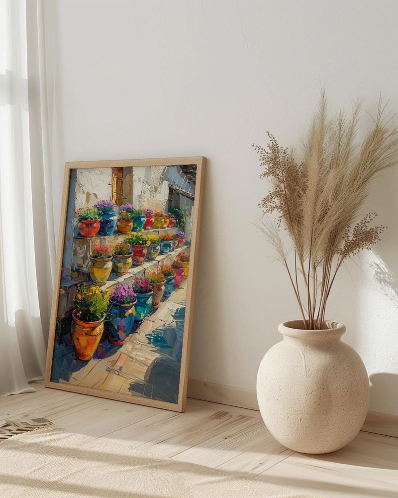 Terracotta Pottery Art Print, African Market Decor - Rustic Clay Poster