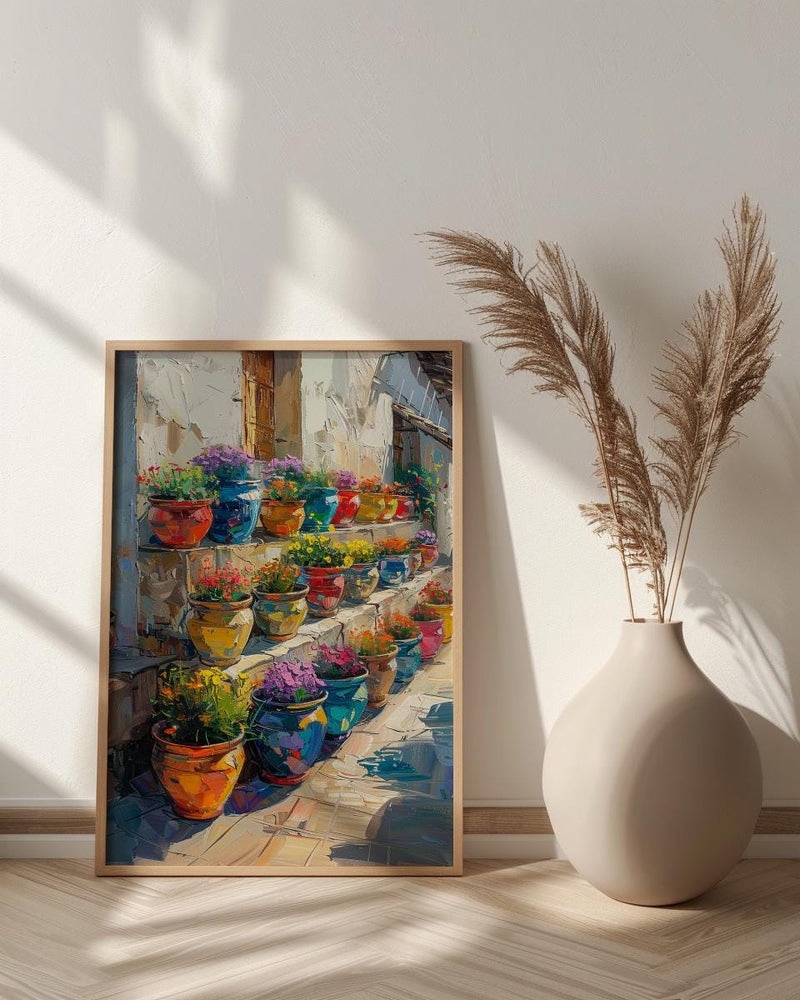 Terracotta Pottery Art Print, African Market Decor - Rustic Clay Poster