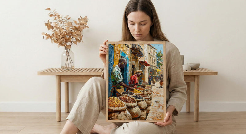 African Coffee Poster, Market Trader Decor - Roasted Bean Landscape