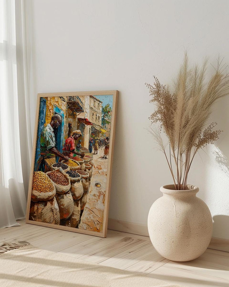 African Coffee Poster, Market Trader Decor - Roasted Bean Landscape