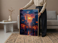 Evening Lantern Art Print, African Market Decor - Sunset Street Poster