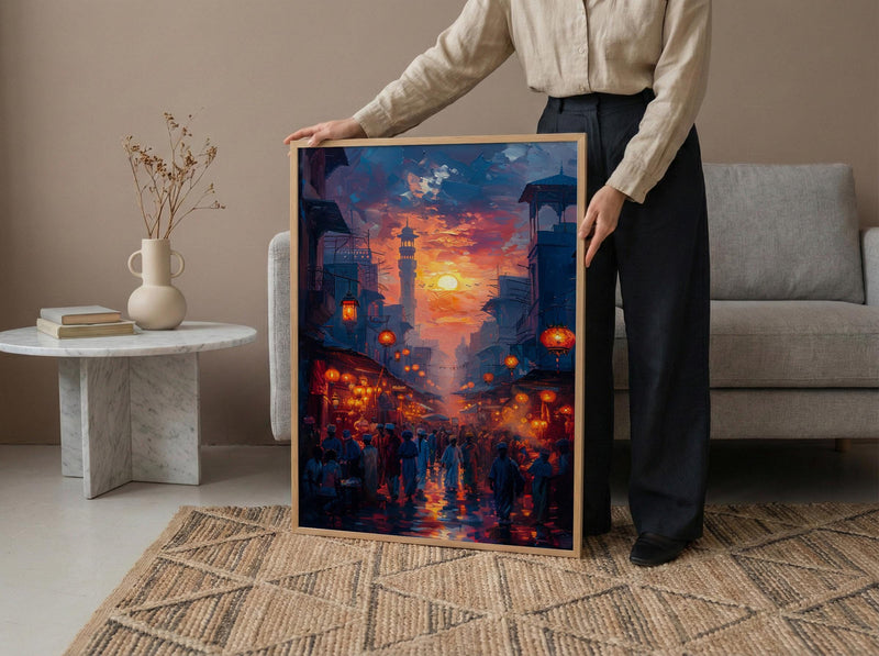 Evening Lantern Art Print, African Market Decor - Sunset Street Poster