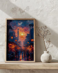 Evening Lantern Art Print, African Market Decor - Sunset Street Poster