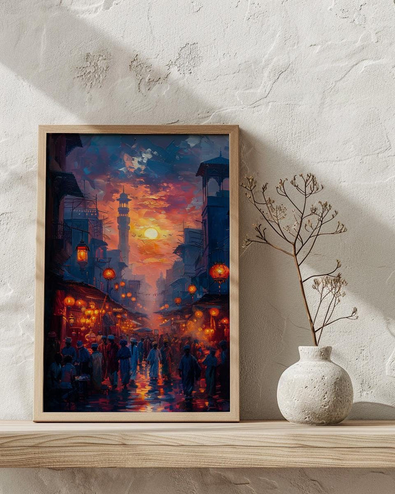 Evening Lantern Art Print, African Market Decor - Sunset Street Poster