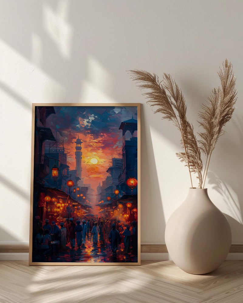 Evening Lantern Art Print, African Market Decor - Sunset Street Poster
