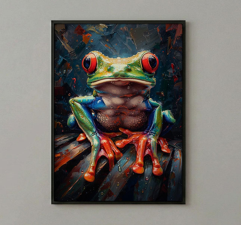 Exotic Tree Frog Art Print, Tropical Nature Decor - Green Palm Leaf Summer Rain