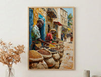 African Coffee Poster, Market Trader Decor - Roasted Bean Landscape
