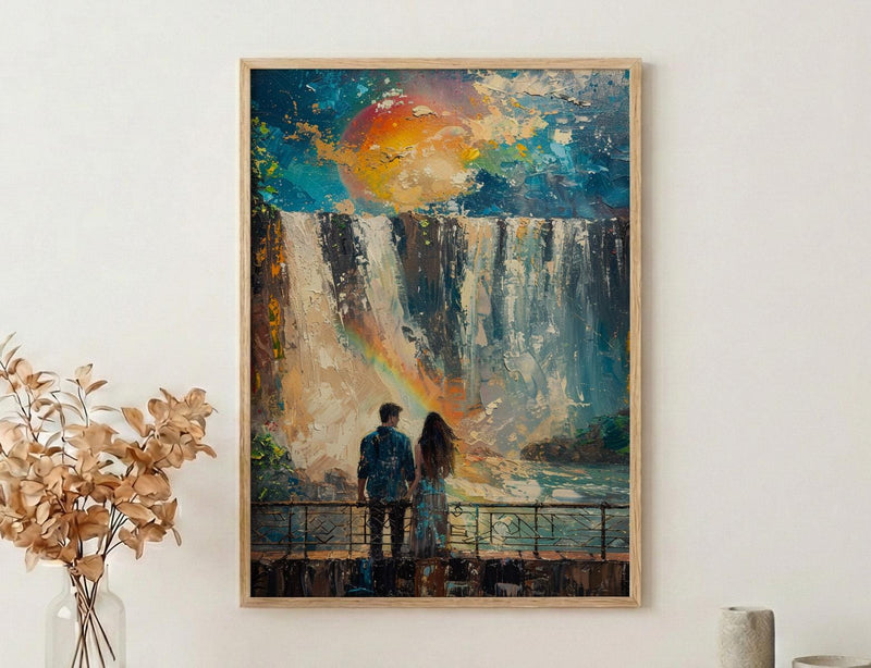 Iguazu Waterfall Nature Art Print, Brazil Jungle Decor - Bright Summer Rainbow Mist Scene