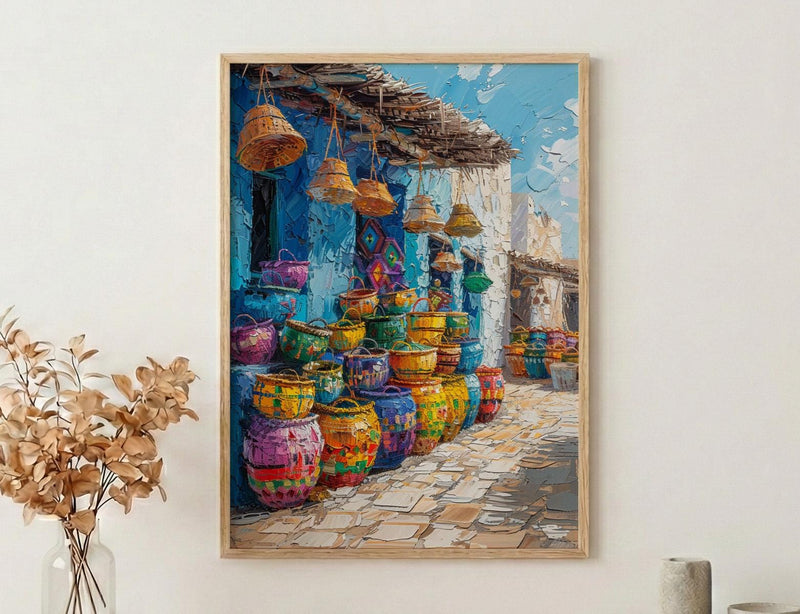 Handwoven Basket Wall Art, Rustic Market Decor - Traditional Craft Print