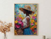 African Market Art Print, Flower Basket Decor - Summer Street Poster