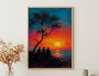 African Village Wall Art, Summer Sunset Decor - Elders Acacia Tree