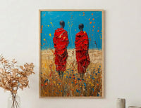 Maasai Savanna Poster, African Wildlife Decor - Red Robe Warriors Print