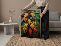 Cacao Pod Tree Wall Art, Exotic Nature Decor - Red Yellow Fruit Summer Jungle