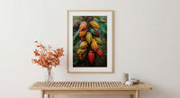 Cacao Pod Tree Wall Art, Exotic Nature Decor - Red Yellow Fruit Summer Jungle