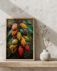 Cacao Pod Tree Wall Art, Exotic Nature Decor - Red Yellow Fruit Summer Jungle