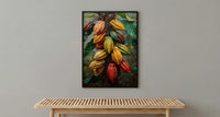 Cacao Pod Tree Wall Art, Exotic Nature Decor - Red Yellow Fruit Summer Jungle
