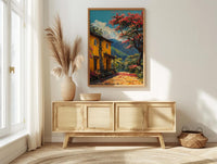 Colombia Coffee Bean Poster, South America Farm Decor - Vibrant Red Brown Summer Sun