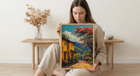 Colombia Coffee Bean Poster, South America Farm Decor - Vibrant Red Brown Summer Sun