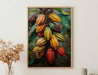 Cacao Pod Tree Wall Art, Exotic Nature Decor - Red Yellow Fruit Summer Jungle