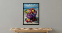 Tropical Acai Bowl Art Print, Beach Food Decor - Fresh Purple Fruit Summer Sand
