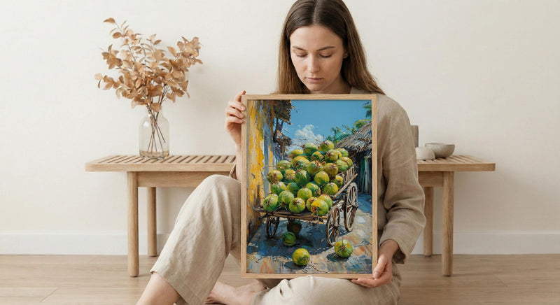 Fresh Coconut Cart Wall Art, Brazil Street Decor - Green Tropical Fruit Summer Vibe